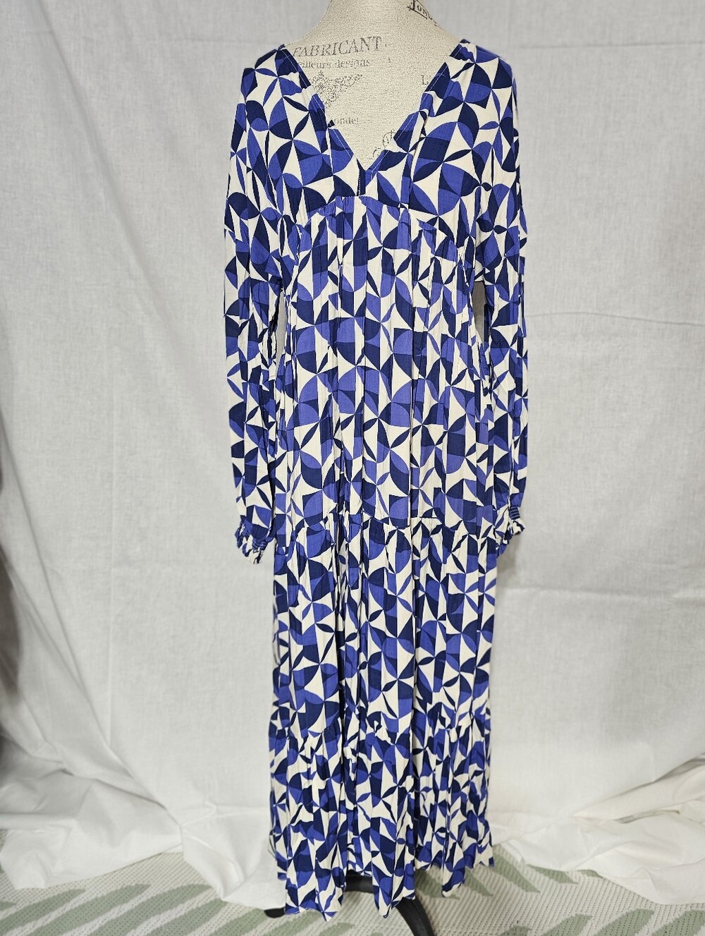 Zara Blue and White Geometric Maxi Dress